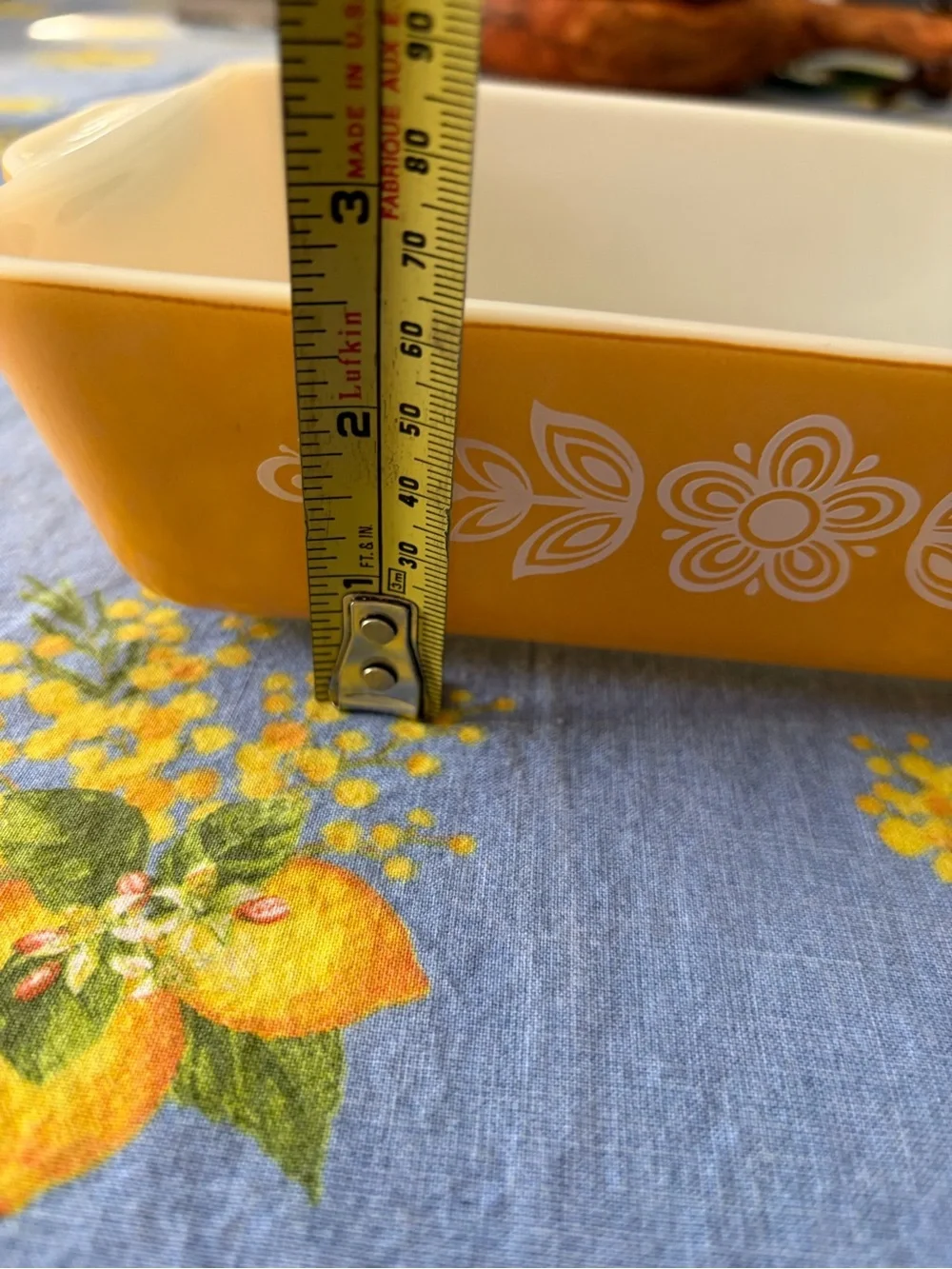 Pyrex Yellow Floral Casserole Dish with White Interior vintage
